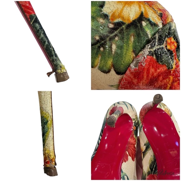 CHRISTIAN LOUBOUTIN Hawaii Crackled Calf Pigalle Pointy Toe Floral Heels SZ 38 - Picture 16 of 17